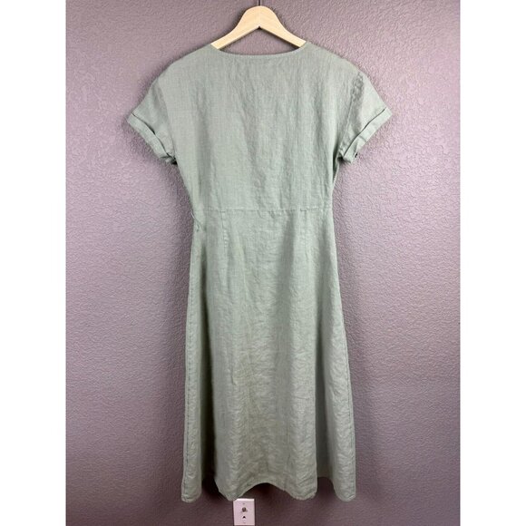 Rachel Zoe Midi Linen Dress Size XS Linen Green Button Front Short Sleeve Retro - Picture 11 of 13
